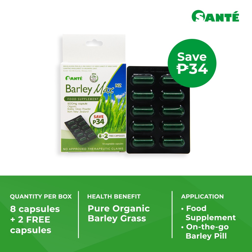 Sante Barley Max Capsule 8+2 Promo Pack Certified Organic Barley Grass