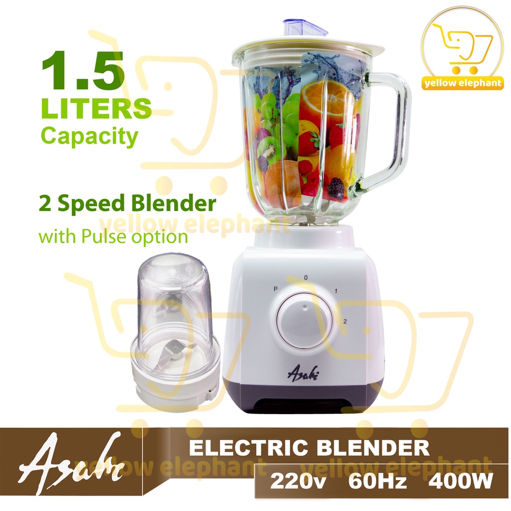 Asahi Electric Blender /Mill Grinder 2 Speed + Pulse 1.5l Glass Jar