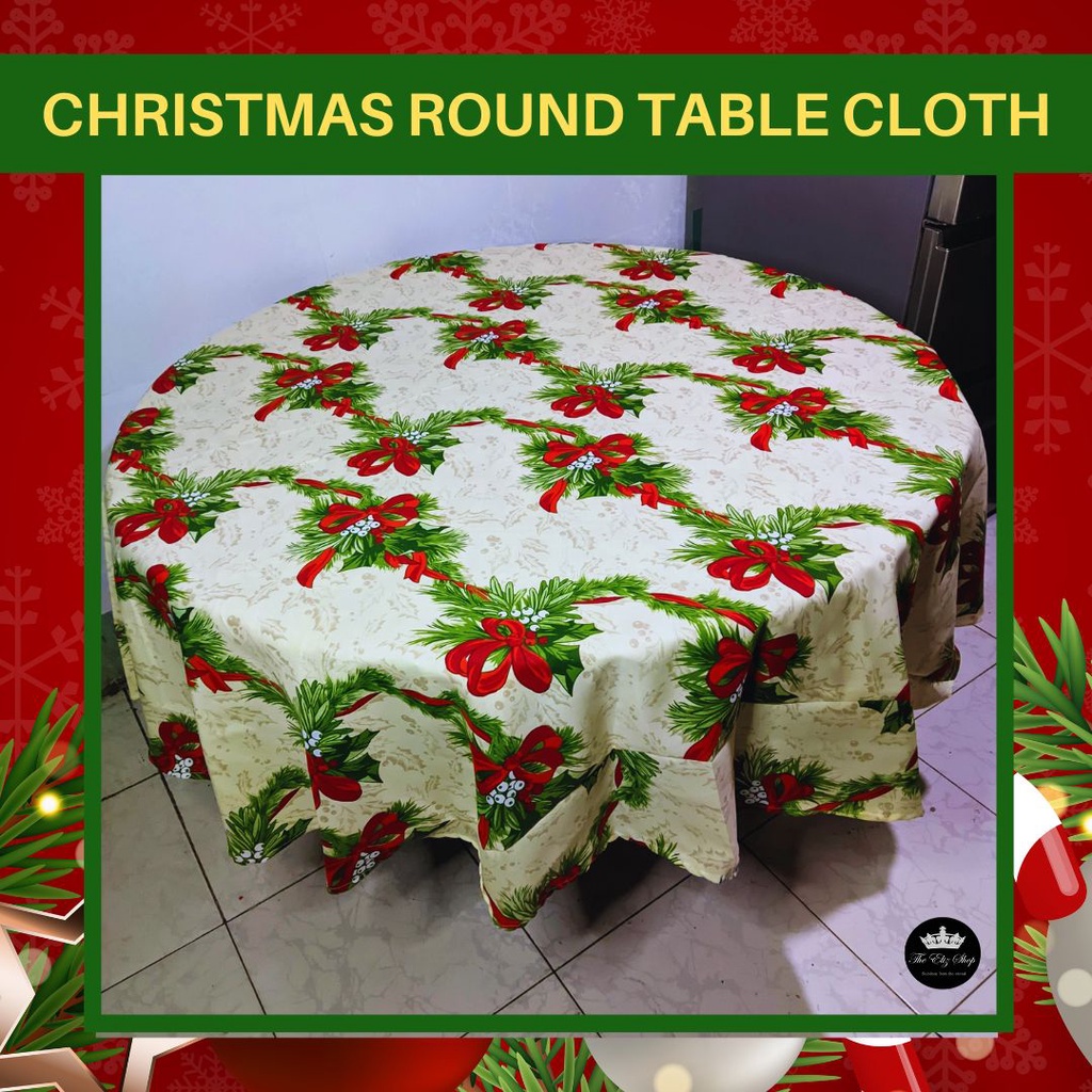 Round Christmas Table Cloth Red Ribbon Christmas Wreath 4 seaters 6