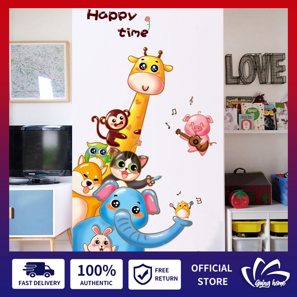 Cartoon Animals Wall Decoration for Kids Waterproof DIY Wall Sticker