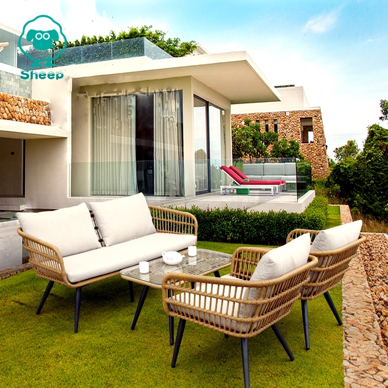 home lifeSHEEP Outdoor 3 Seater Sofa Rattan Waterproof Set Balcony