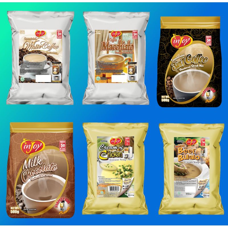 Injoy Coffee Powdered Drink Mix 500Grams, Chicken Cream Soup, Beef