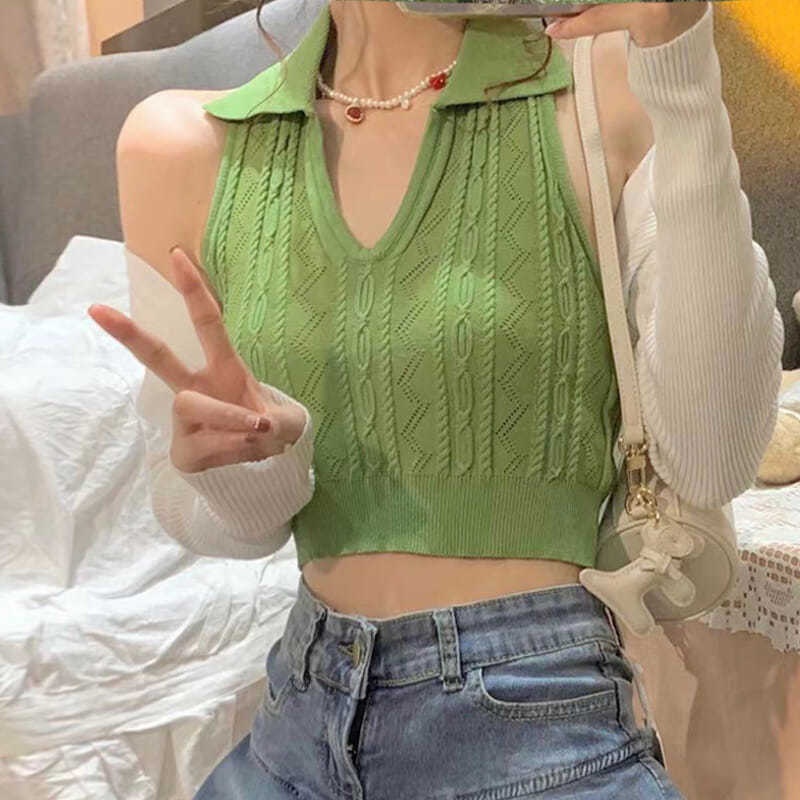 Knitted Crop Top Vest Women Tube Short Sleeveless Shopee Philippines