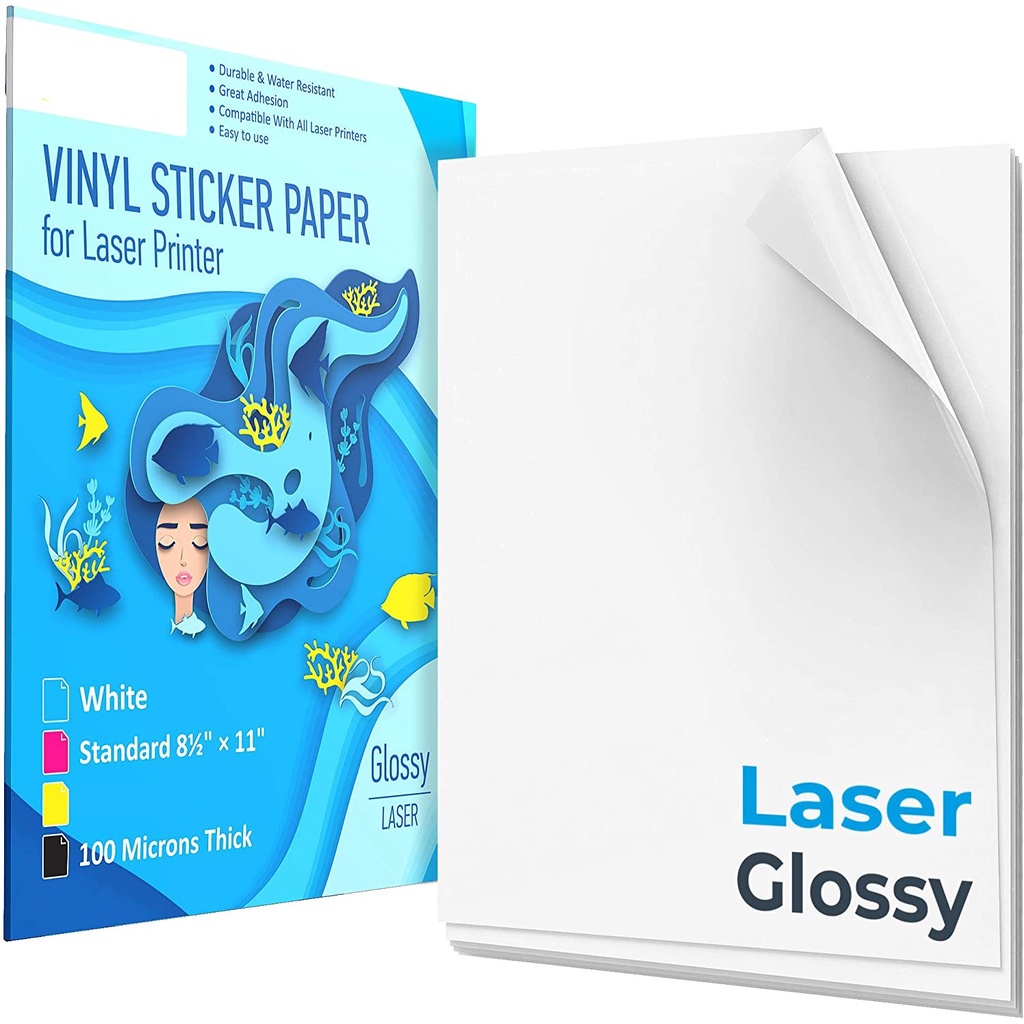 50 Sheets A4 Vinyl Sticker Paper for Laser Printer Glossy White Self Adhesive Stickers Label