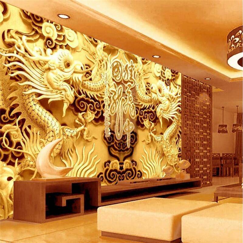 Golden Dragon Custom Photo Papel De Parede 3D Mural Wallpaper Mural 3 D