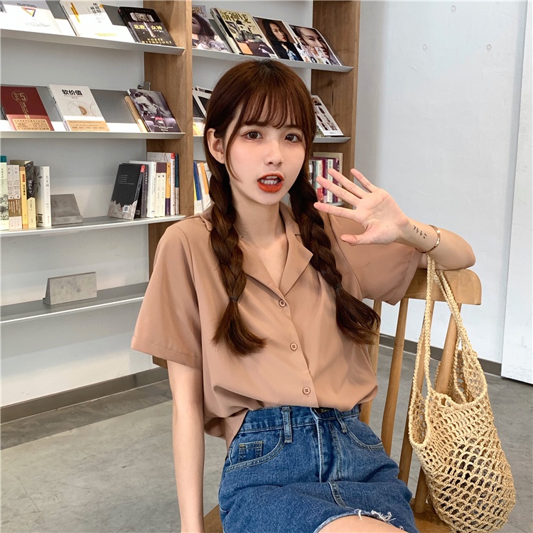 rising star Korean Oversize Plain Color Shirt Women's Casual Loose Long