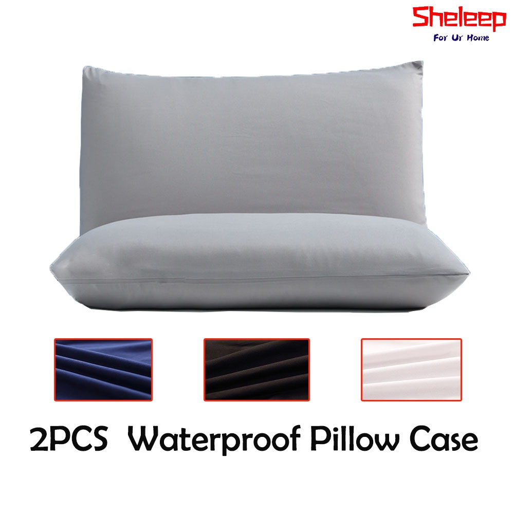 Sheleep 2Pcs Sanding Waterproof Pillow Case Quilted with Zipper Plain