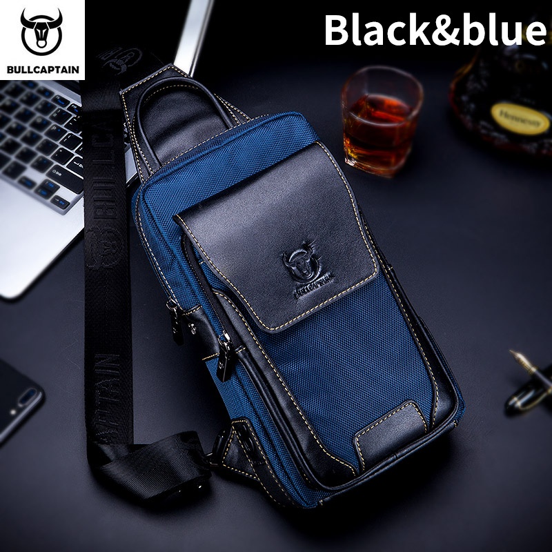 BULLCAPTAIN Men's Fashion New Genuine Leather Men's First Layer Cowhide Casual Chest Belt Bag