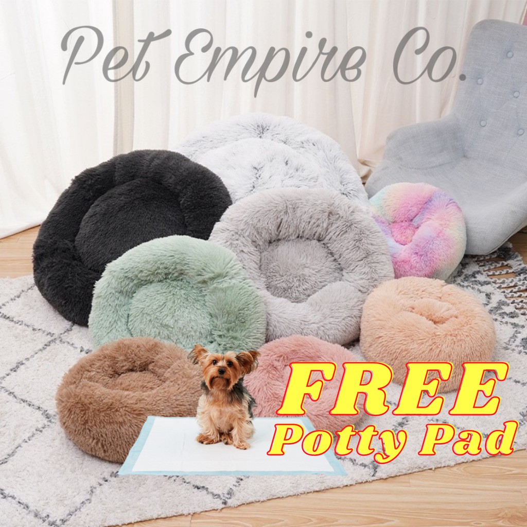 Calming Pet Bed Dog Bed Cat Bed Soft Plush Donut Pet Bed Round Plush