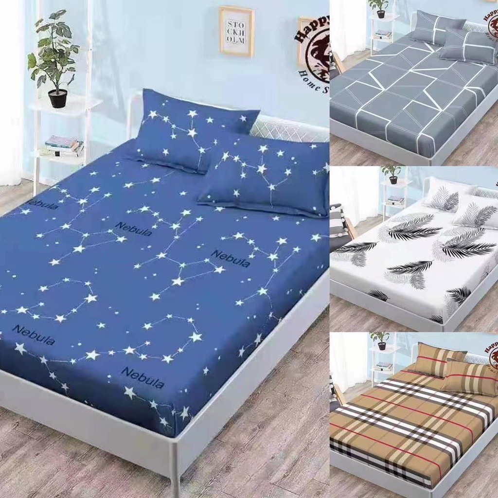 Korean Design Cotton Beddings Pillow Case Garterized Bed Sheet 3 in 1