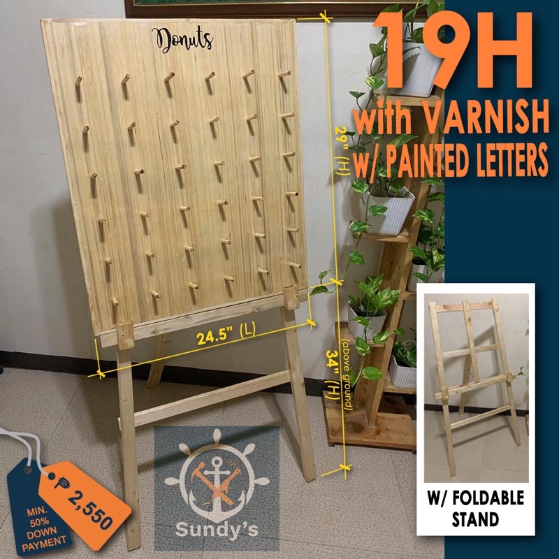 36 pegs Donut wall with Foldable Stand & Lettering SUNDYS (now w/ wing nut for adjustable