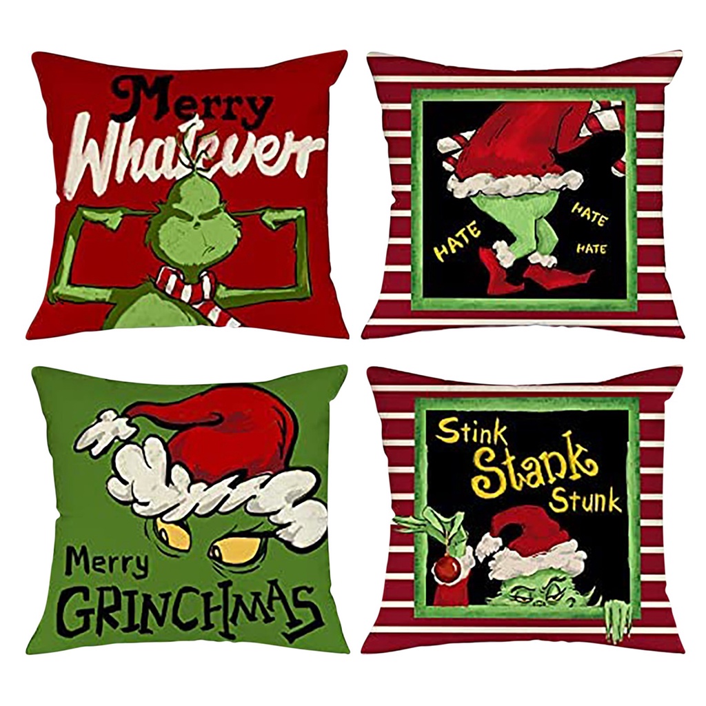 Christmas Pillow Case Green Haired Grinch Decorative Throw Polyester