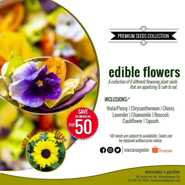 Edible Flowers Seeds Collection = Edible Flower Garden Seeds Organic
