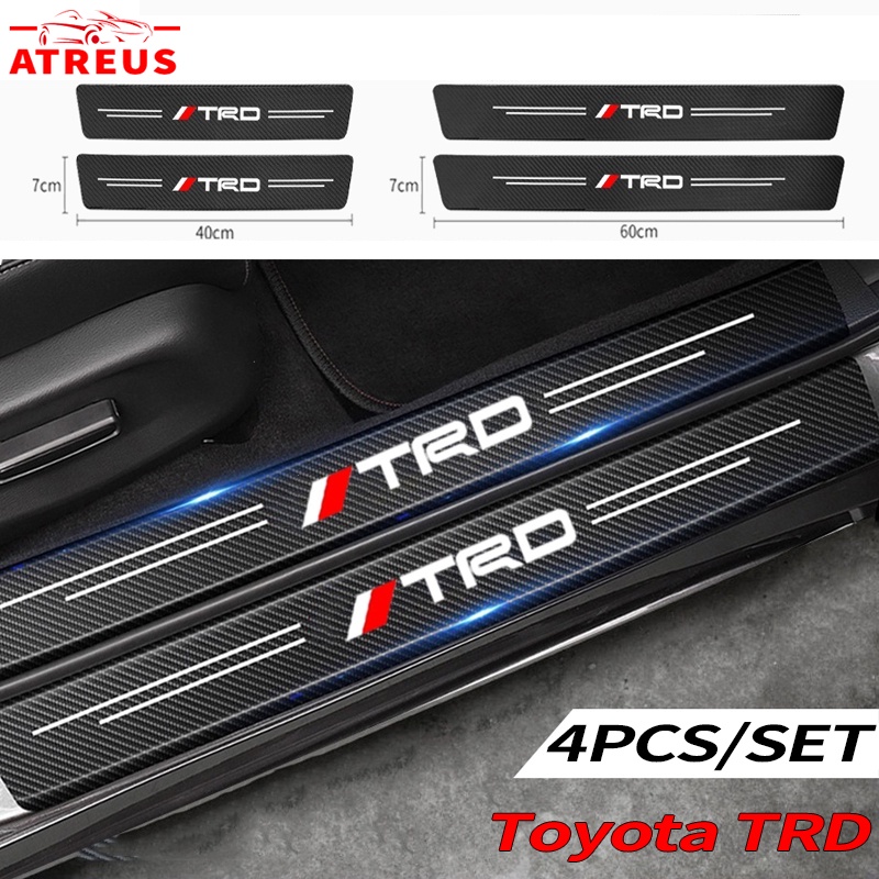 4PCS Toyota TRD Carbon Fiber Car Door Sill Sticker Protector Auto