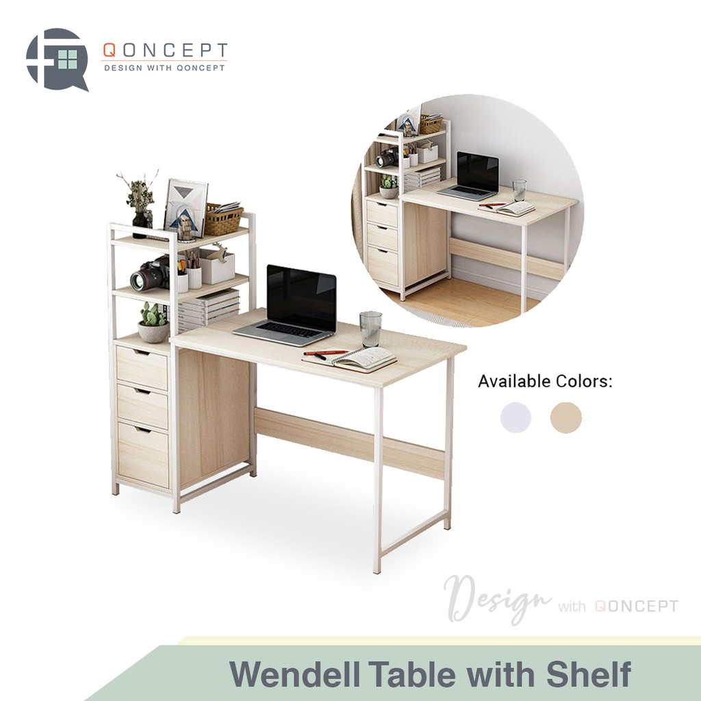QONCEPT FURNITURE Wendell Table with Shelf Drawers / Office and Work