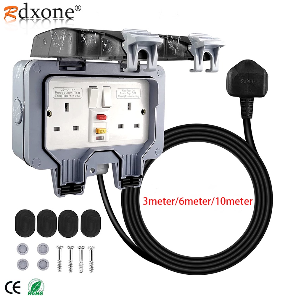 Outdoor Sockets, Waterproof Storm RCD Socket Double Socket Wall Electrical Outlets, IP66