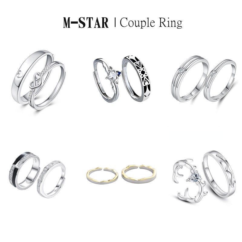 MSTAR Love Matching Couple Ring Adjustable Promise Ring with Box