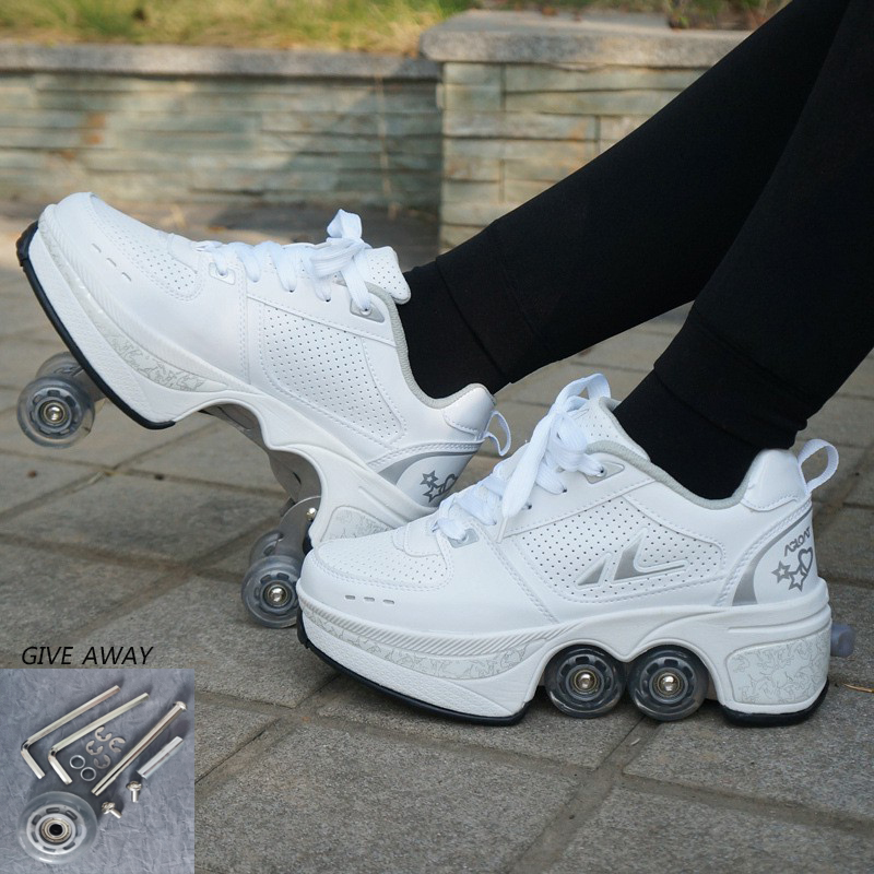 Hidden wheel roller skatesCan hide adult 4wheel automatic skates doublerow skates shrink