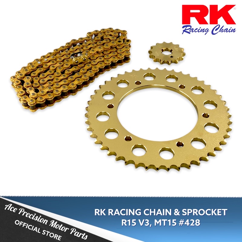 RK CHAIN & SPROCKET SET R15 V3/ MT15/ XSR155 428 LIGHTENING HOLE GOLD