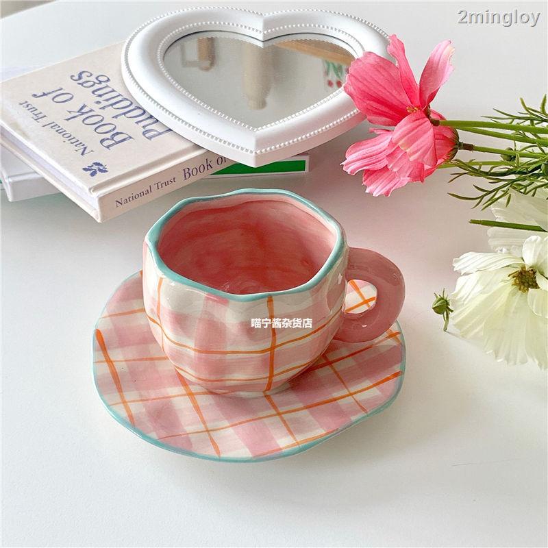 Girl Heart Retro Hand Pinching Pink Striped Ceramic CupinsMug Coffee