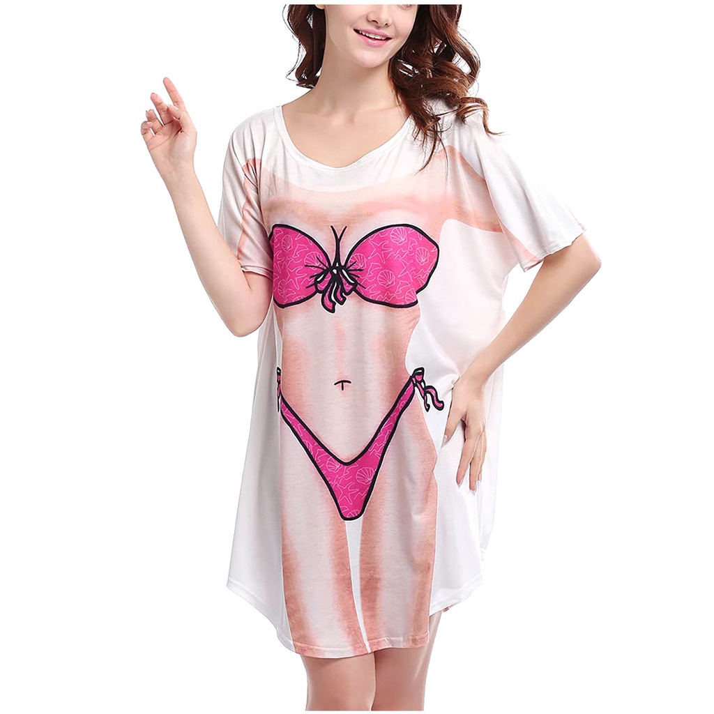 Ladymiss*_* Women's Bikini Print T Shirt Short Sleeve Loose Swimwear