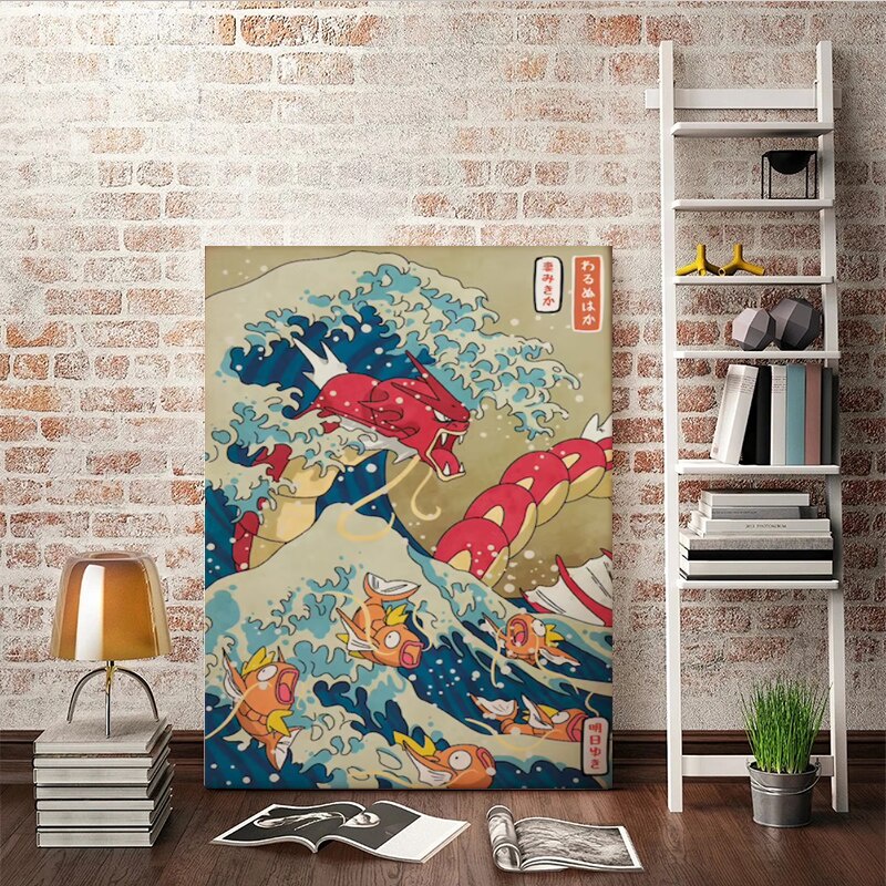 Japanese Great Wave Gyarados Pokemon Poster Oil Painting Vintage