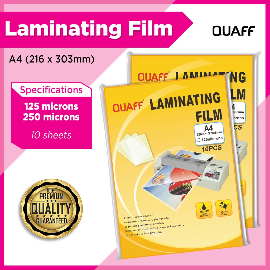 QUAFF Laminating Film A4 size (10pcs) (125microns/250microns) Shopee
