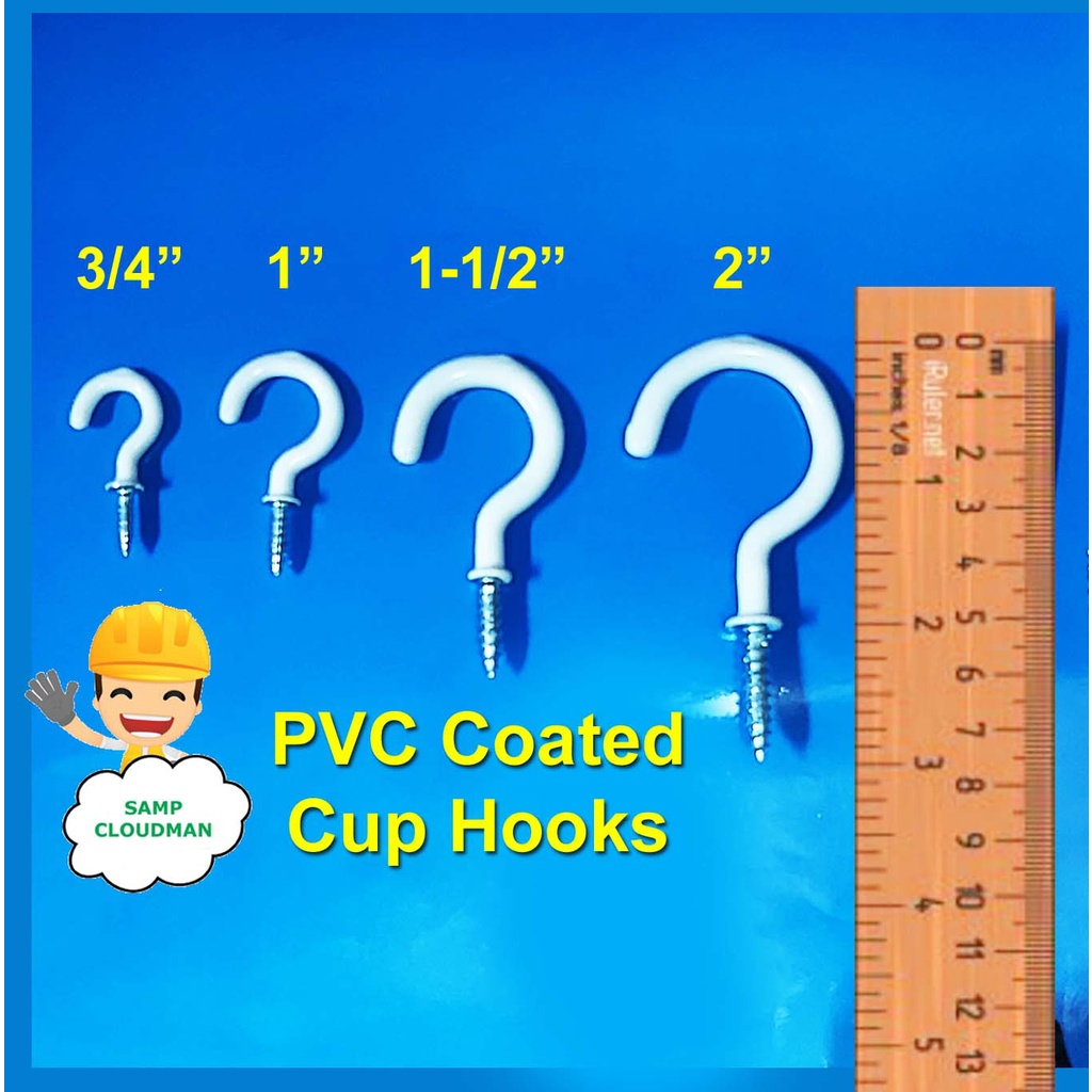PVC Coated Cup Hooks 3/4 1 11/2 2 inches Cup Hooks 5 PIECES Shopee Philippines