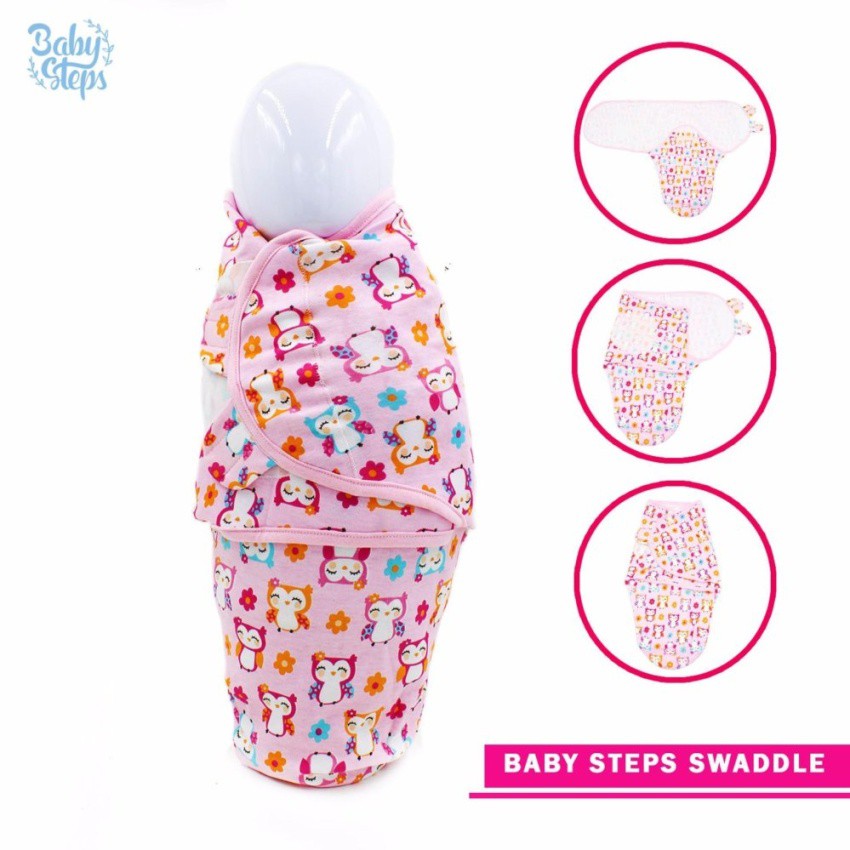 Baby Steps Newborn Baby Swaddling Floral Bird Swaddle (Pink) Shopee