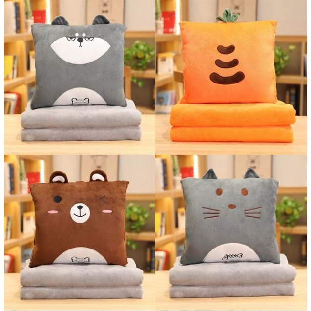 2in1 Multifunction Fleece Pillow and Blanket Cartoon Animal Design
