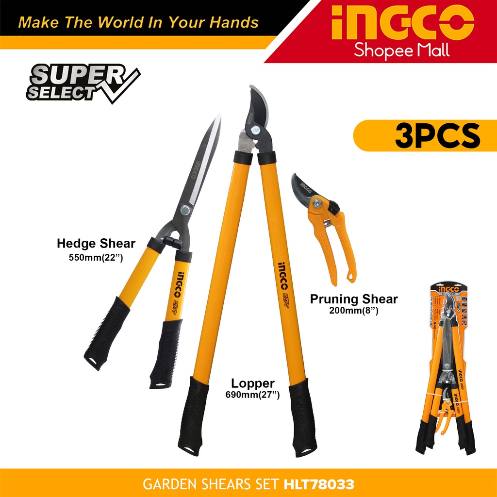 INGCO HLT78033 3pcs Plant Garden Pruning Hedge Lopper Shears Scissors
