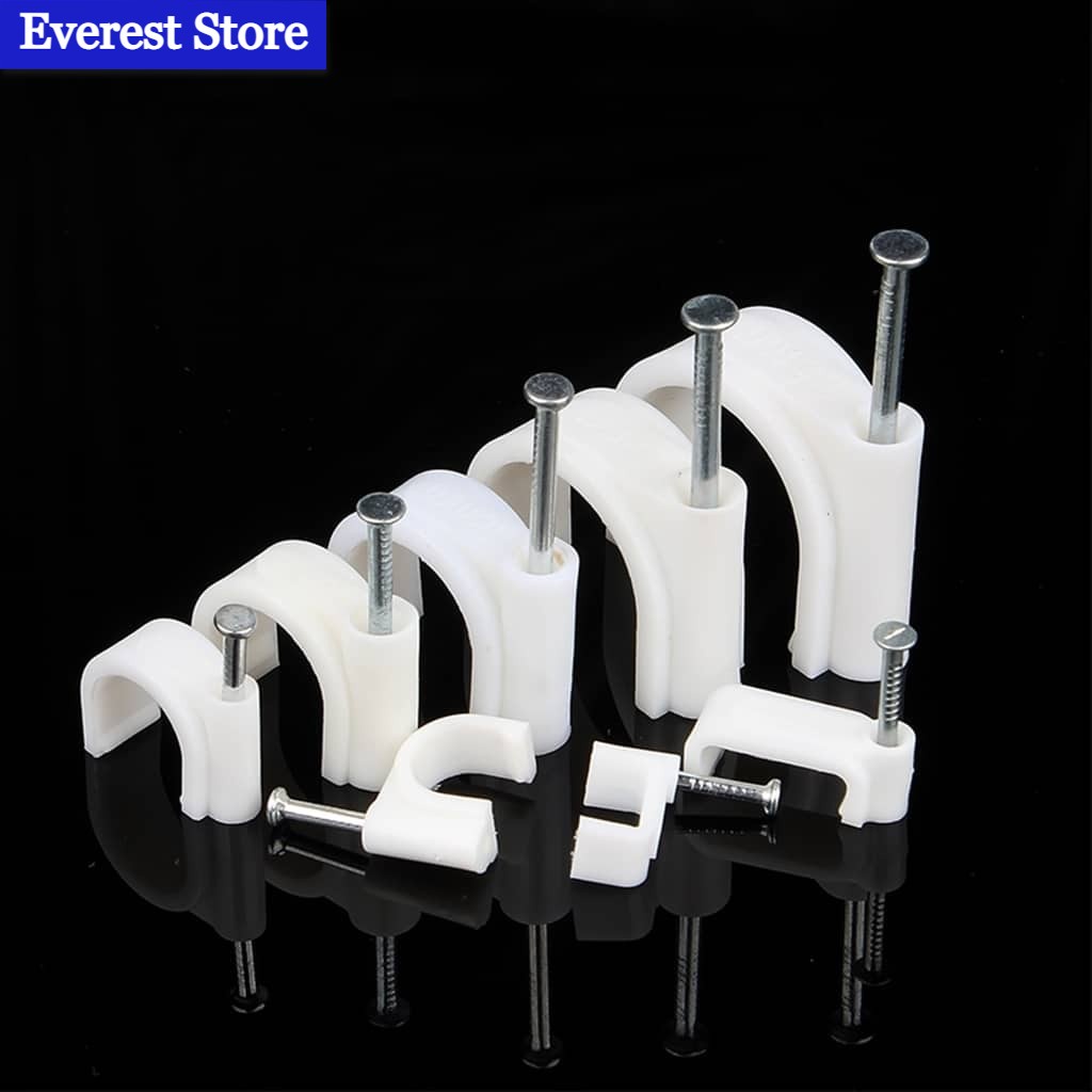 (100pcs) PVC Cable Wire Clips Round and Flat 9mm / 10mm / 12mm / 14mm