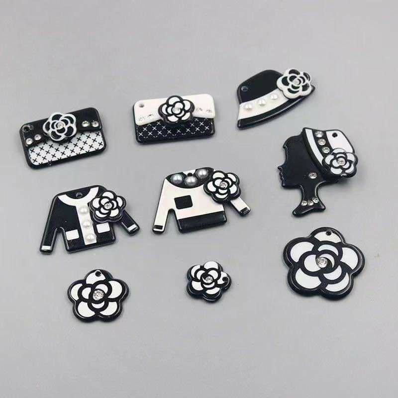 black and white theme designer jibbitz for crocs with logo Shopee