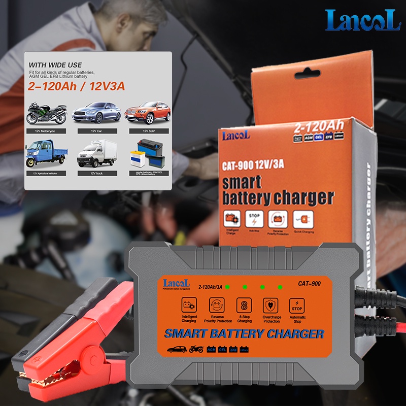 LANCOL CAT900 12V 3A Portable Full Automatic Smart Car Battery Charger