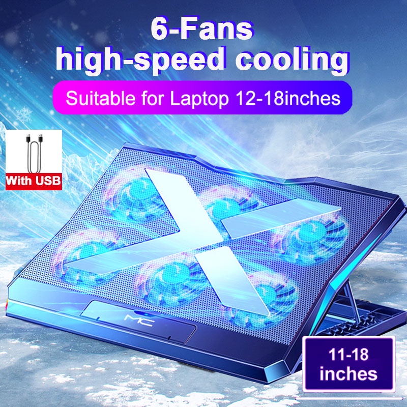 6 Cooling Fans Laptop Stand Cooler Pad Liftable foldable 1218 inch for