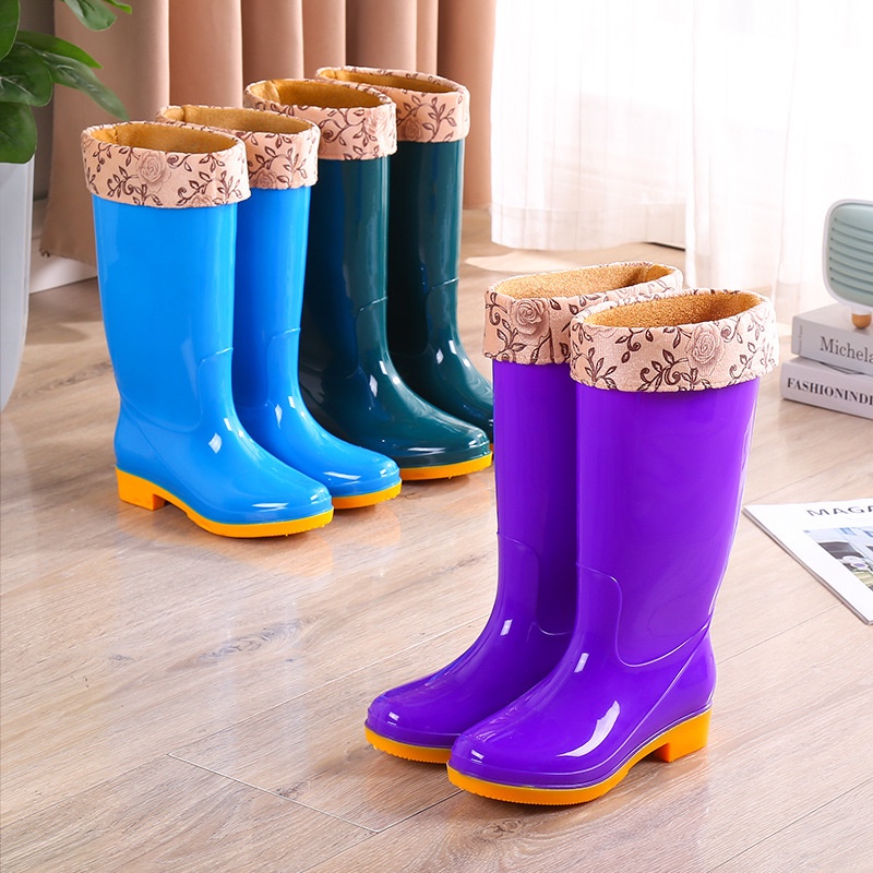 Fashion Waterproof RainBoots Rain Shoes Women's Summer Rubber Shoes New Plush Rain Boots Kitchen