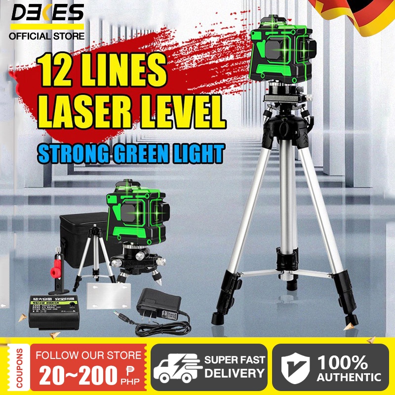 【Tripod Included】12 Line 3D Green Light Laser Level Digital Level Self