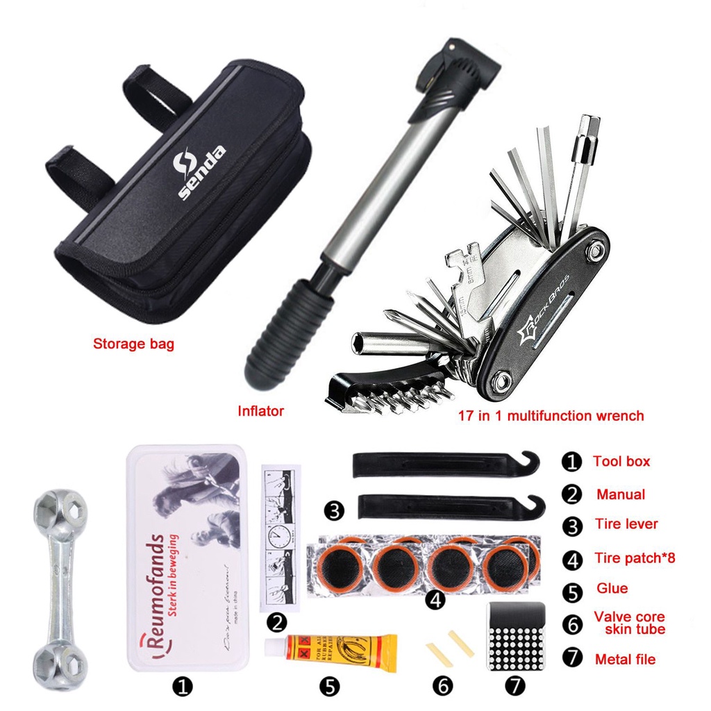SENDA Bicycle Tire Pump Repair Patch Tool Kit Complete Set with Frame