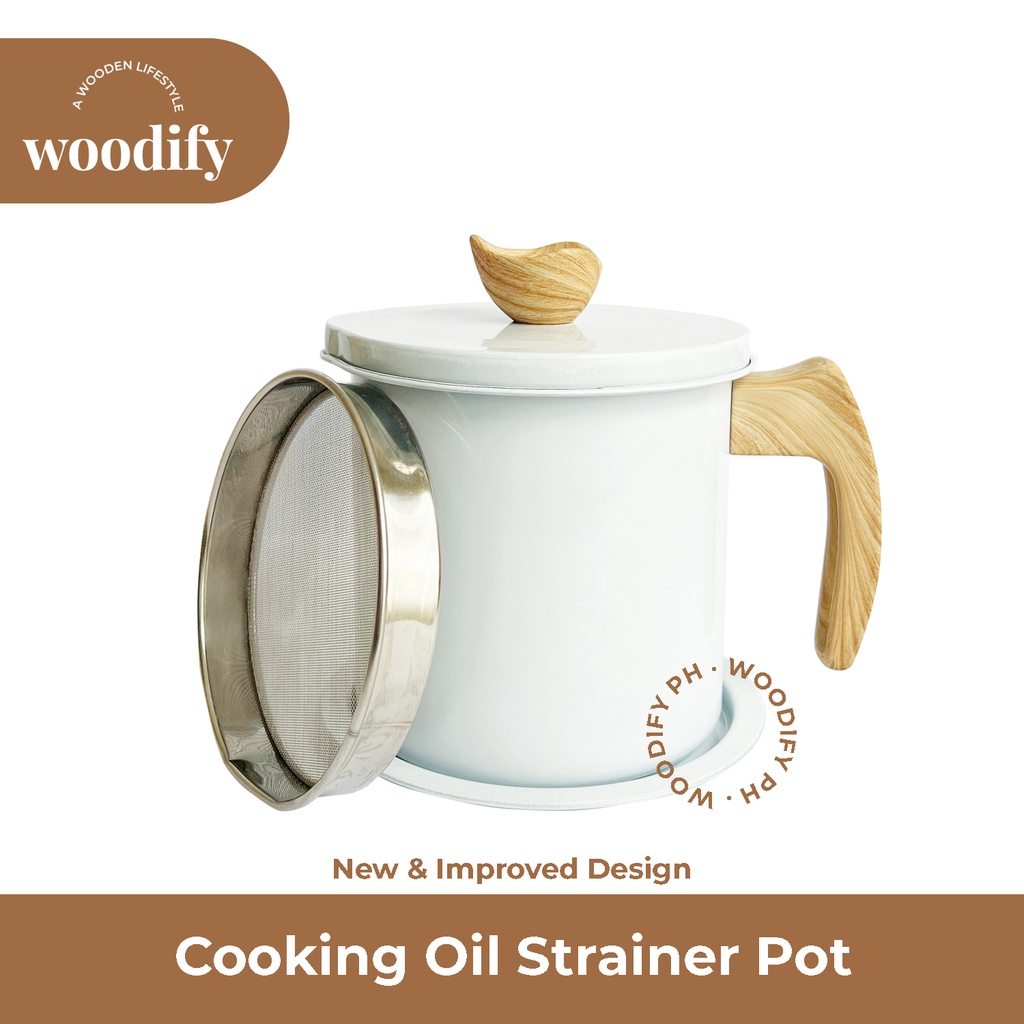 Cooking Oil Storage Can with Strainer (48Oz / 1.4L) WHITE Stainless