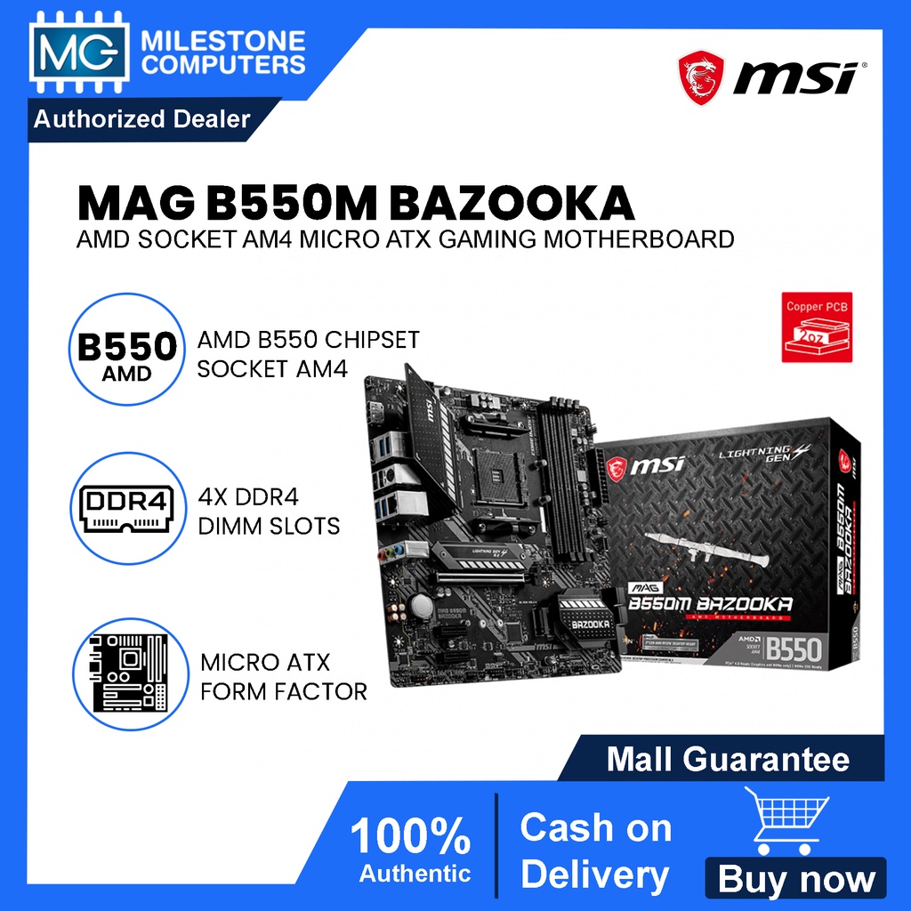 MSI MAG B550M Bazooka Socket Am4 Ddr4 Micro ATX Gaming Motherboard Shopee Philippines