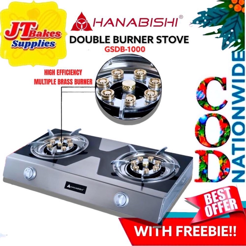 Hanabishi Double Burner Gas Stove GSDB1000 Stainless Top Double Jet system with Freebie Shopee