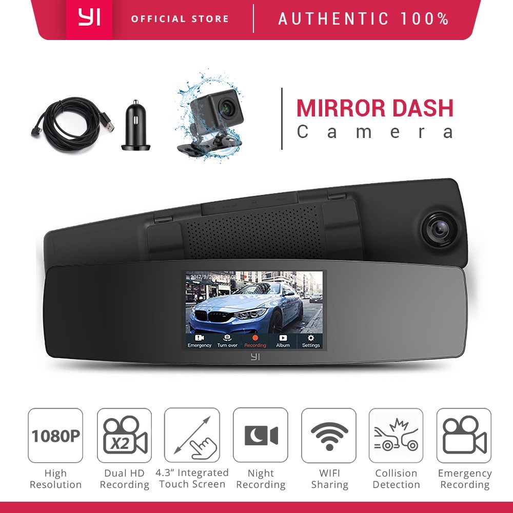 YI Mirror Dash Cam Dual Dashboard Camera Recorder Touch Screen Front