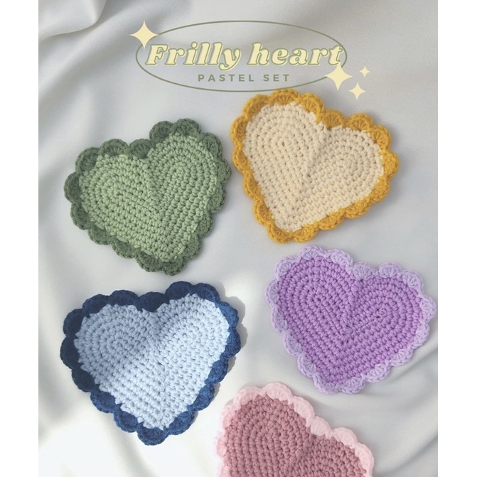 Frilly Heart Pastel Set of Coaster (Ocean Lavender Peony Honey Mint