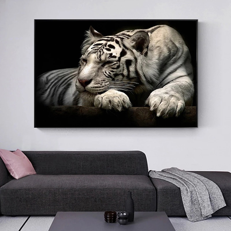 canvas painting Modern tiger painting, black and white, wall art