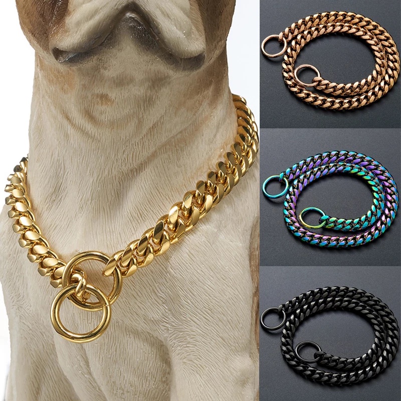 10mm Gold Dog Chain Collar Stainless Steel Necklace Dog Stuff Training