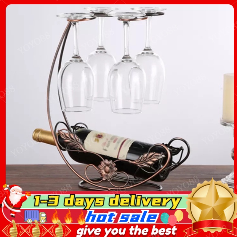 Desktop Wine Rack, Goblet Rack Can Hold 1 Bottle And 4 Glasses FreeStanding Wine Glass Display