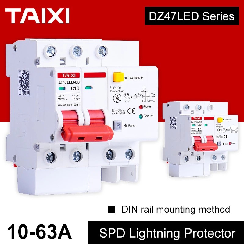 SPD Surge Protector Lightning Protector 2 Pole DZ47LE Circuit Breakers RCBO RCCB MCB RCD 16A 20A