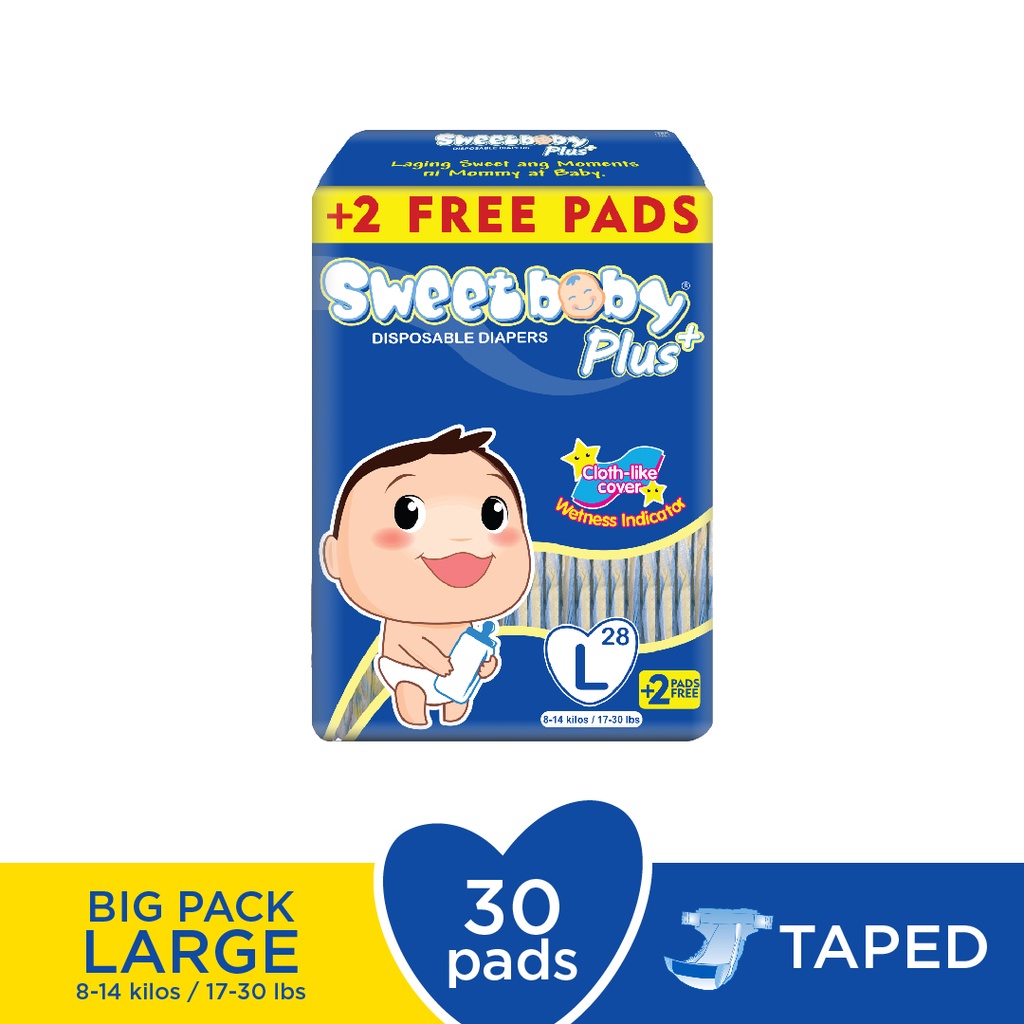 Sweetbaby Plus Big Pack Taped Disposable Diaper Large 28+2 Pads Shopee Philippines