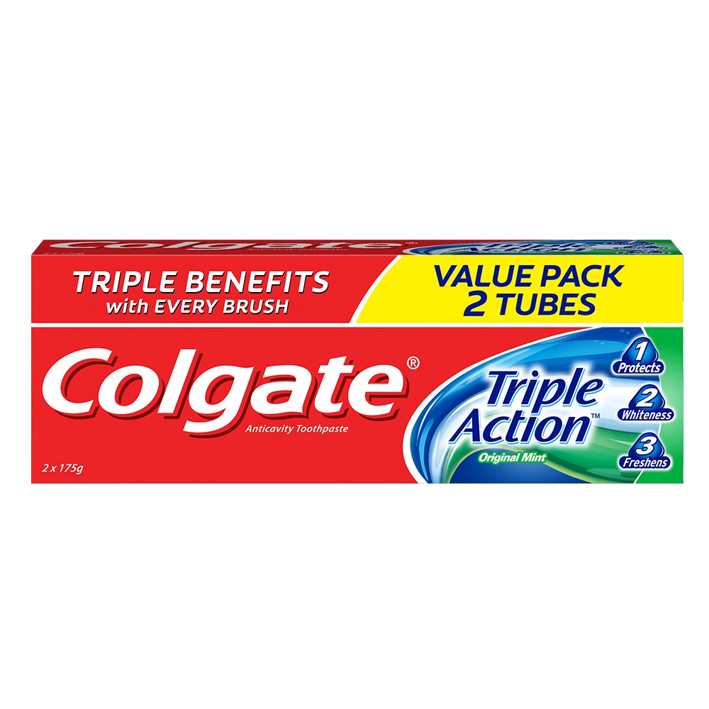 Colgate Triple Action Anticavity Toothpaste Original Mint 175g Twin
