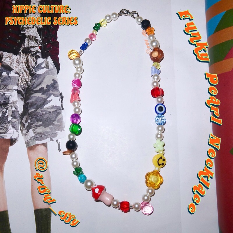 Funky Pearl Beaded Necklace Artful Effy Hippie Psychedelic Collection